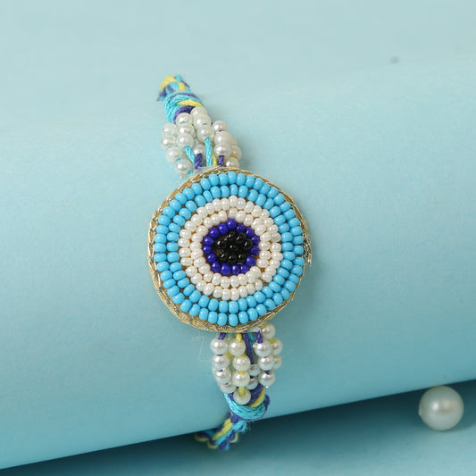 Beaded Sky Blue Evil Eye Rakhi INDIA (FREE SHIPPING)