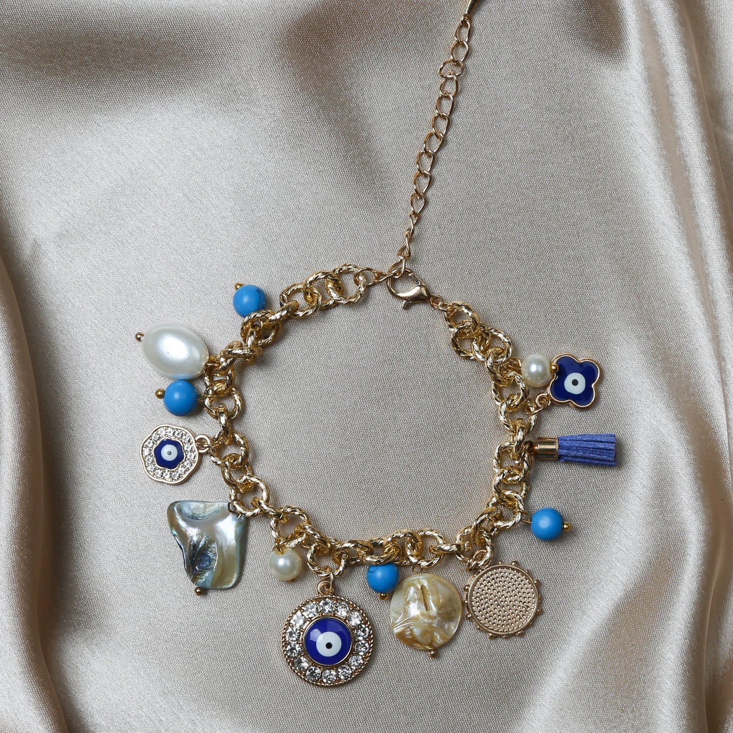 Semi-Precious Stones with Evil Eye Charms Bracelet