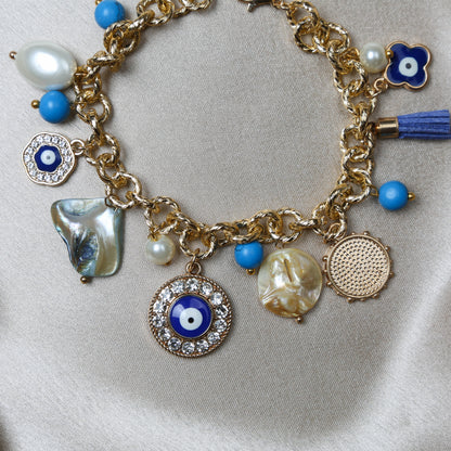 Semi-Precious Stones with Evil Eye Charms Bracelet