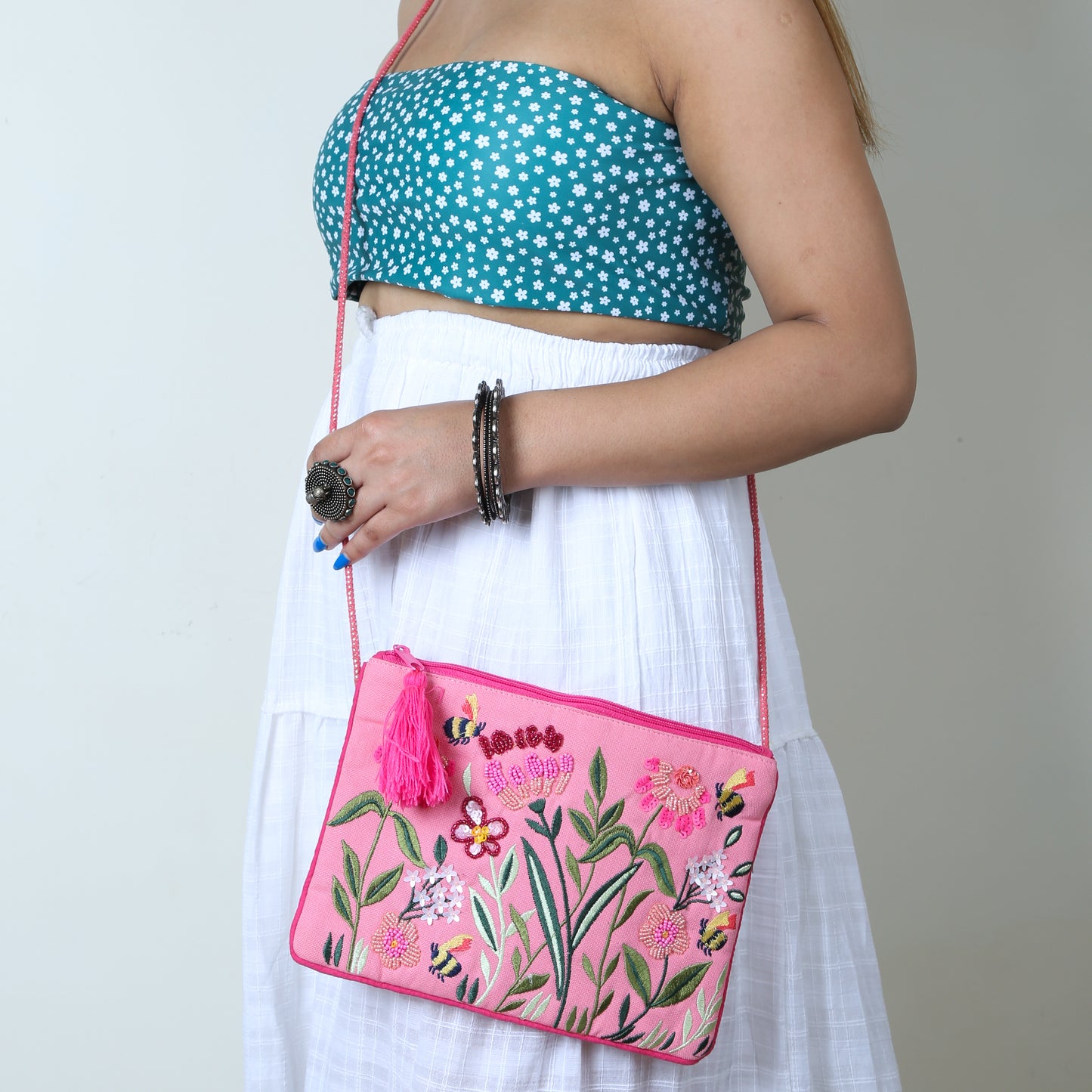 Rani Bagicha - Peach Floral Sling Bag for Women