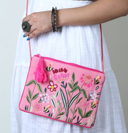 Rani Bagicha - Peach Floral Sling Bag for Women