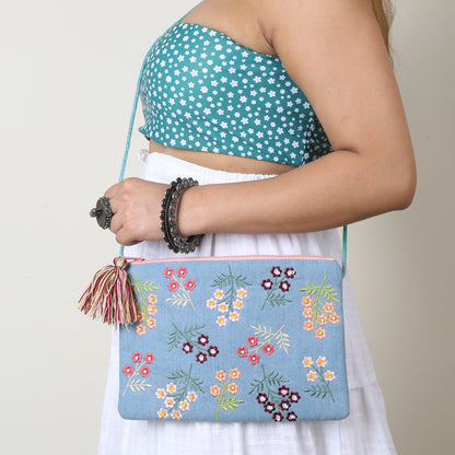 Aasmani Guldasta - Denim Floral Sling Bag for Women