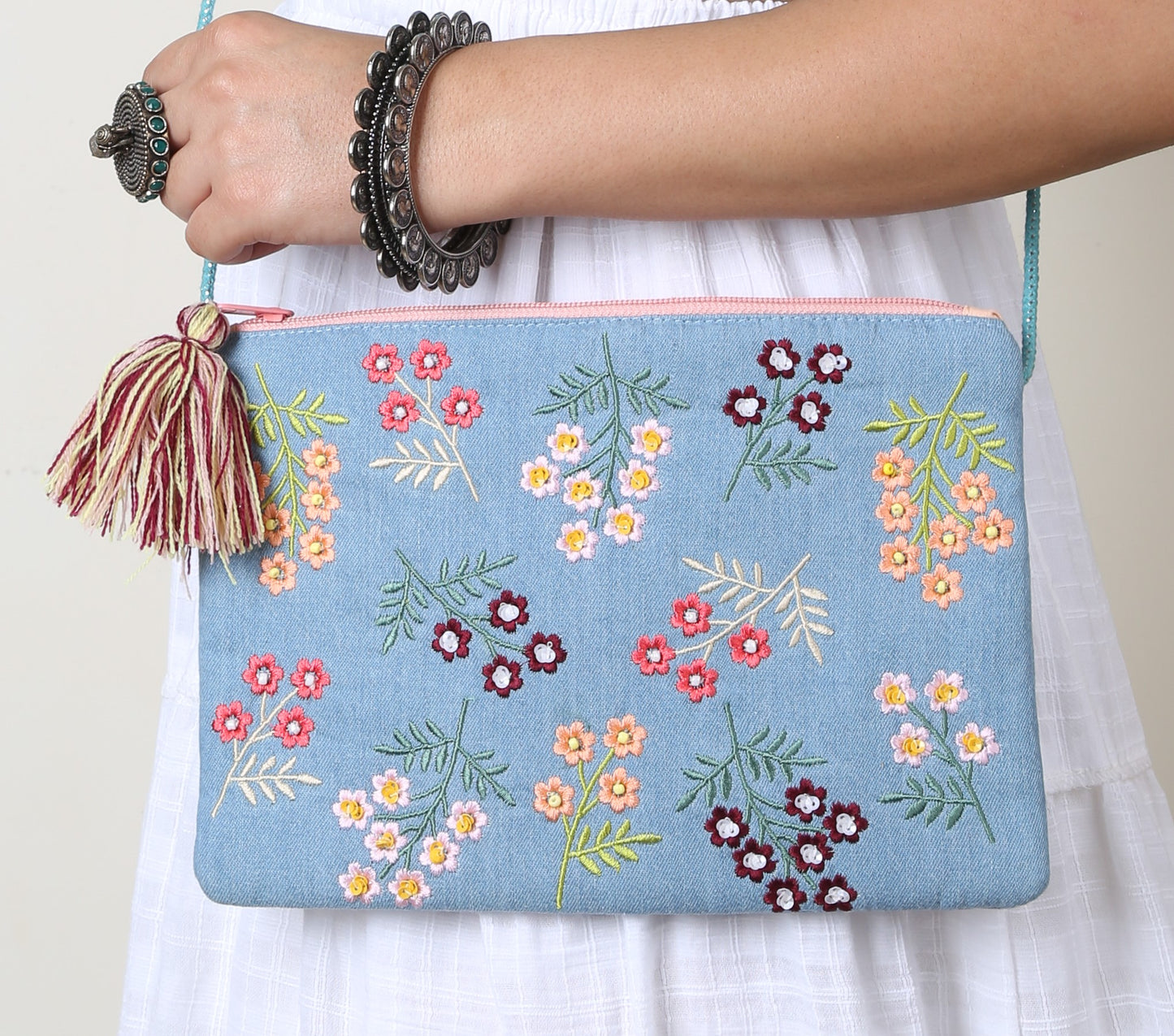 Aasmani Guldasta - Denim Floral Sling Bag for Women