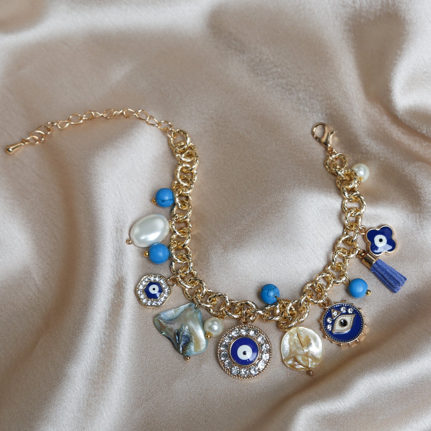 Semi-Precious Stones with Evil Eye Charms Bracelet