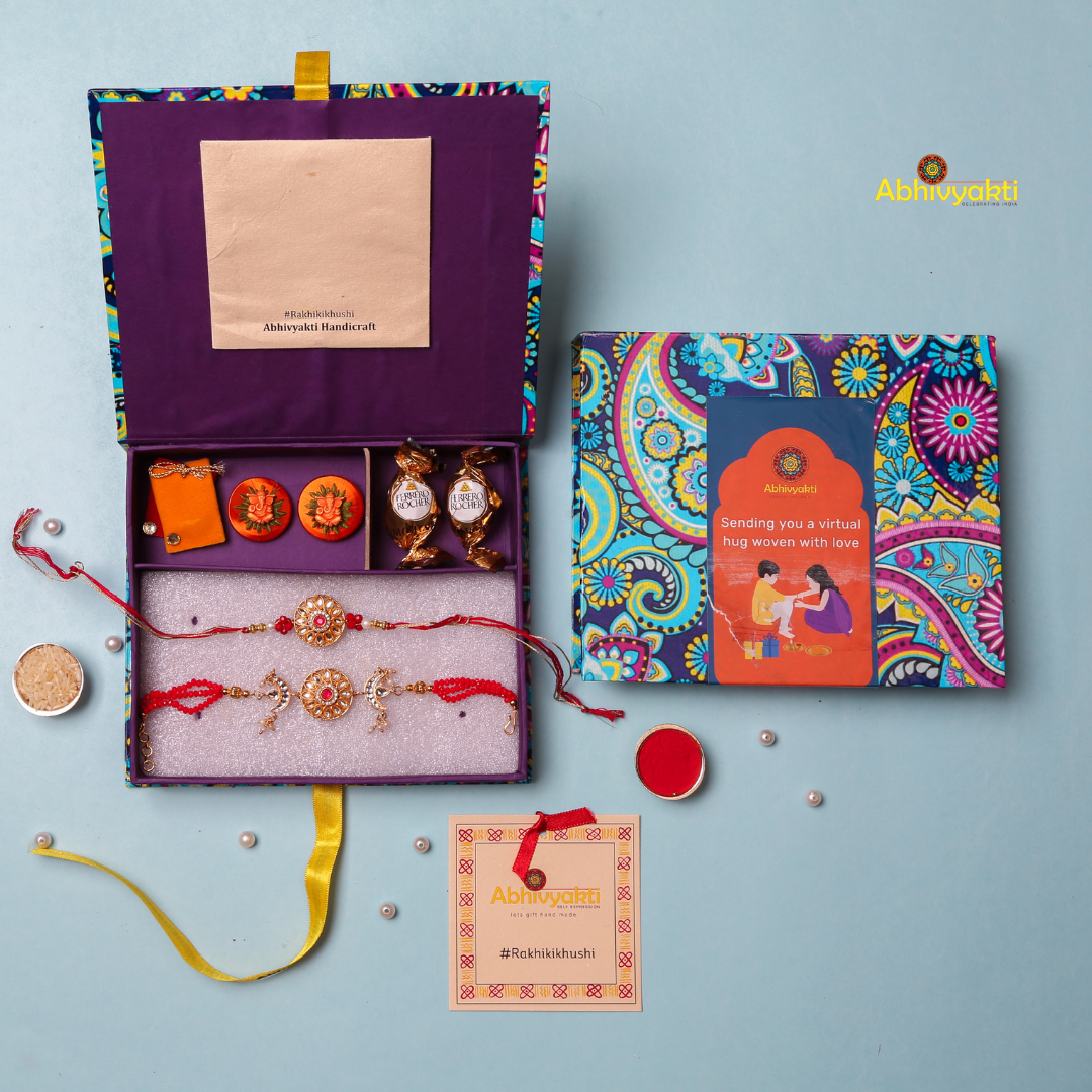 Celebrating Rakshabandhan with Rakhi and Lumba in a beautiful hamper box for your brother and sister-in-law in India