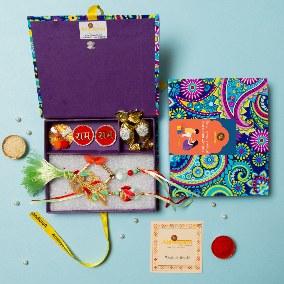 Celebrating Rakshabandhan with Rakhi and Lumba in hamper box for your brother and sister-in-law in India