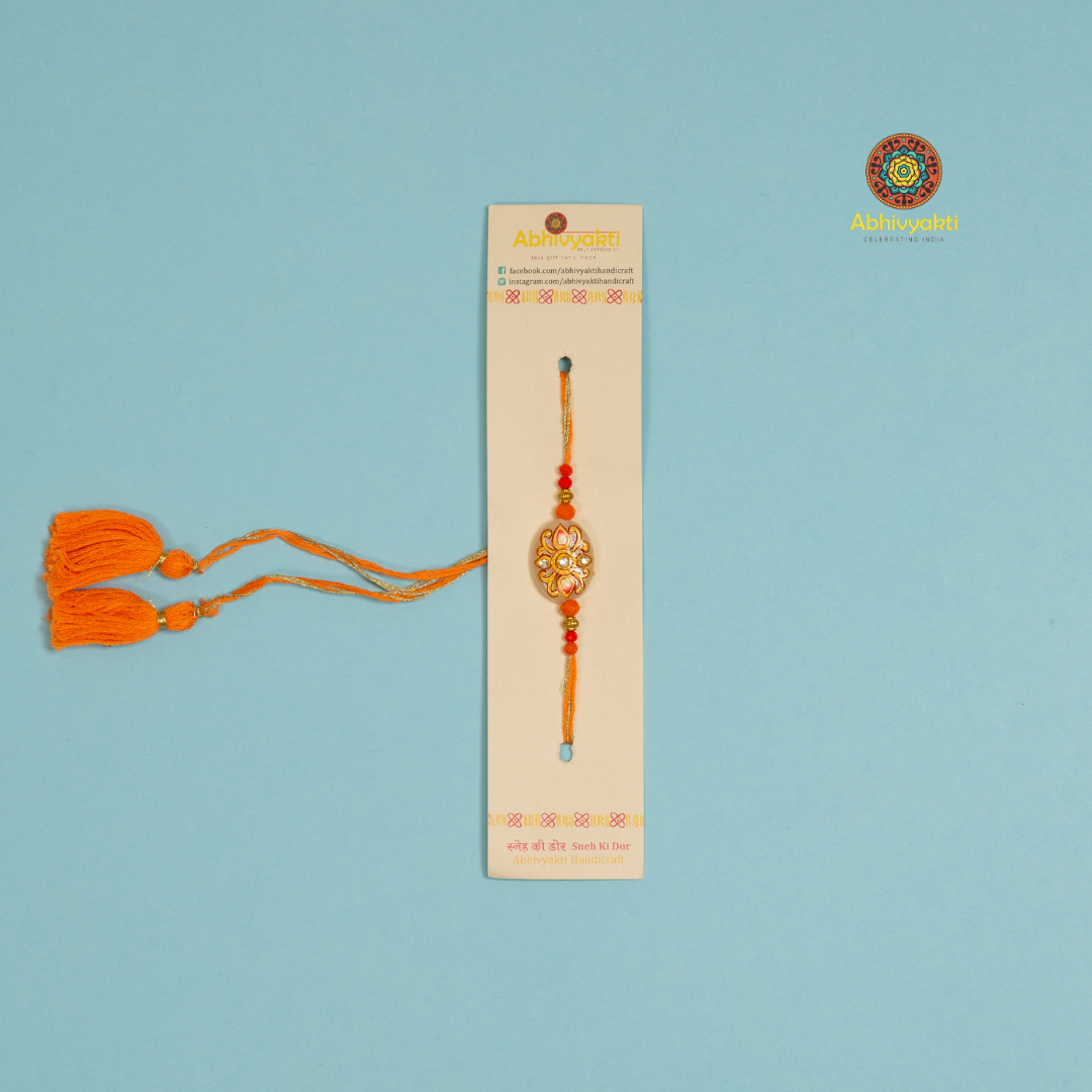 Orange Hand Painted Rakhi -Send to USA ( Free shipping )