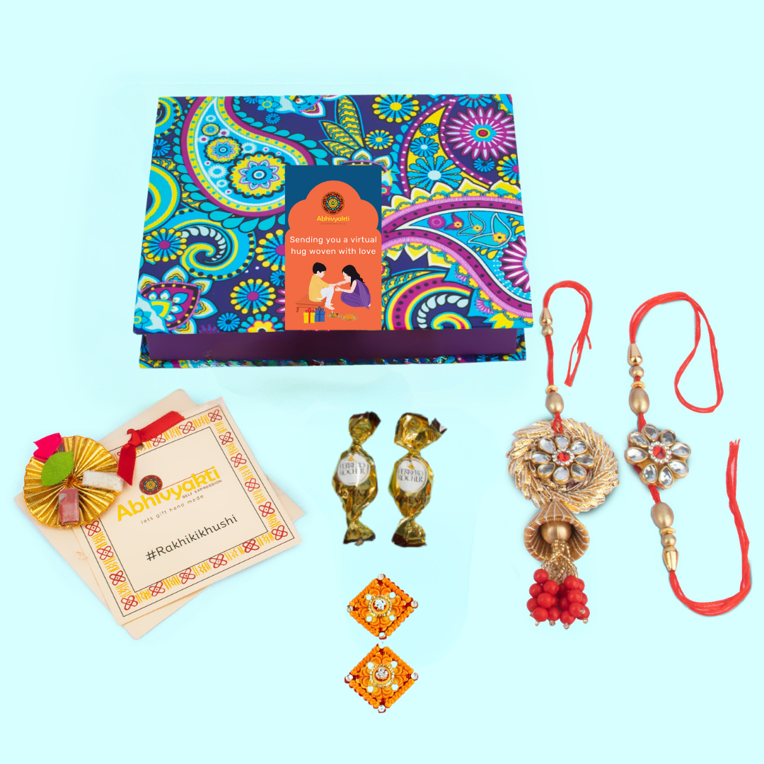 Celebrating Rakshabandhan with Rakhi and Lumba with hamper box for your brother and sister-in-law sending in India