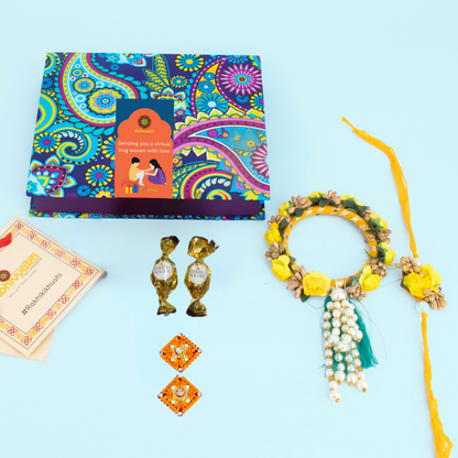 Celebrating Rakshabandhan with Rakhi and Lumba with hamper box for your brother and sister-in-law in India