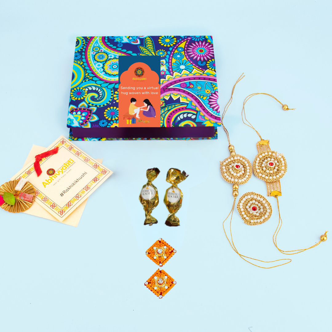 Celebrating Rakshabandhan with Rakhi and Lumba with hamper box for your brother and sister-in-law