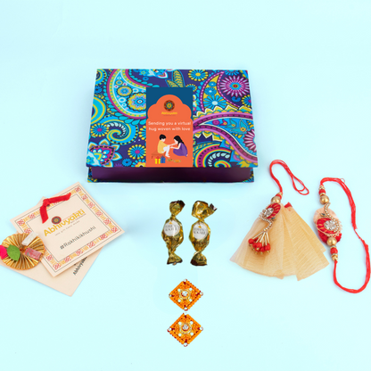 Celebrating Rakshabandhan with Rakhi and Lumba with hamper box for your brother and sister-in-law in India