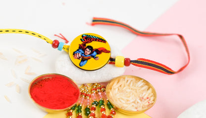  Colorful kids rakhi with Superman logo, beautifully designed.