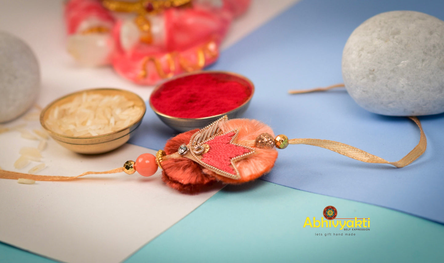 Rakhi with stones and beads, a traditional symbol of love and sibling bond.