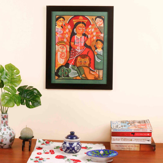 Celebrating Indian Goddess -Kalighat Painting - Maa Durga (FREE SHIPPING)