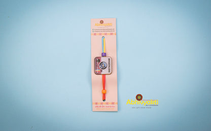 Rakhi for teens adorned with beads and a miniature instagram logo