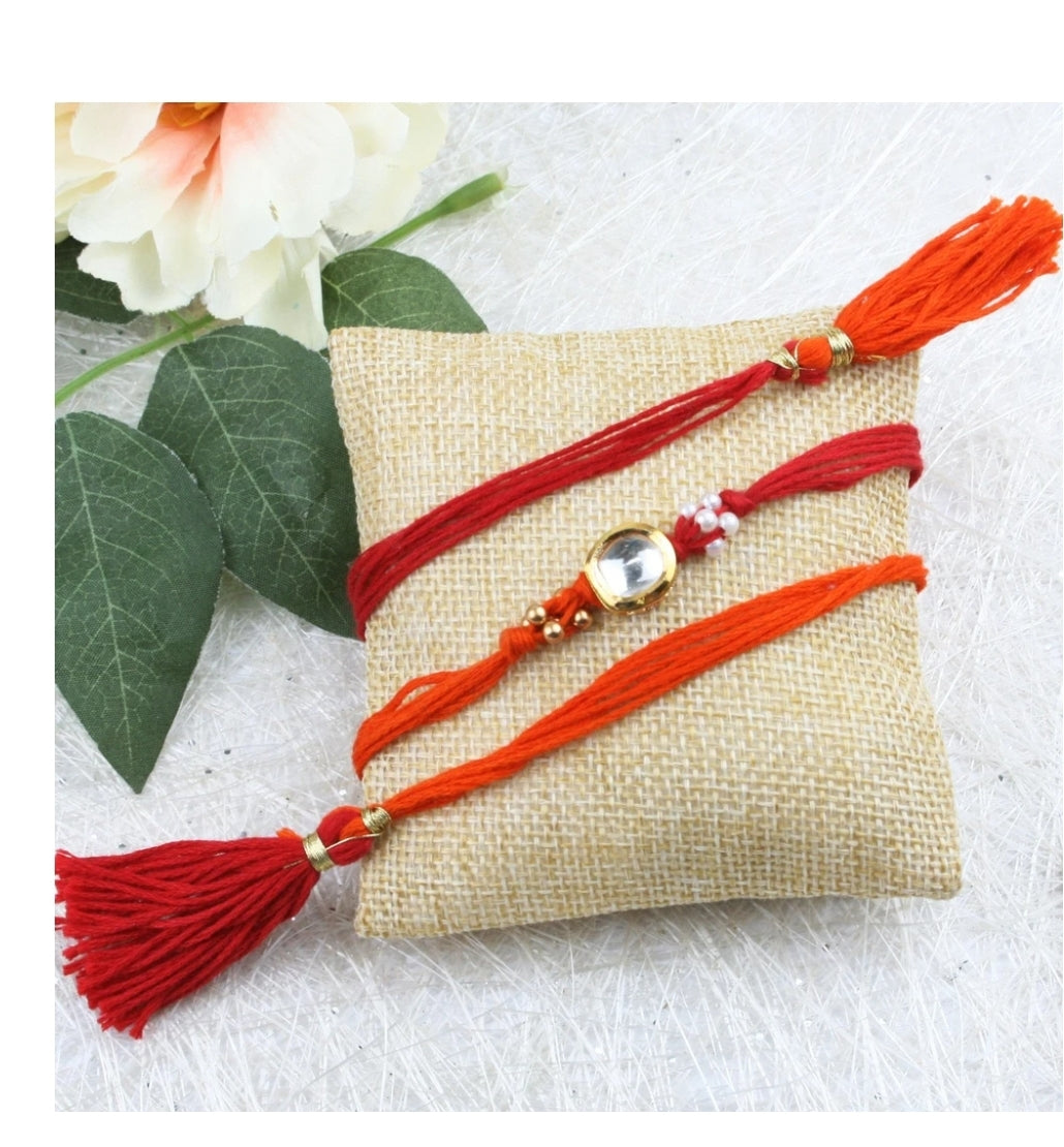 Rakhi to Indian Soldiers - REGAL SINGLE STONE RAKHI WITH LONG THREAD