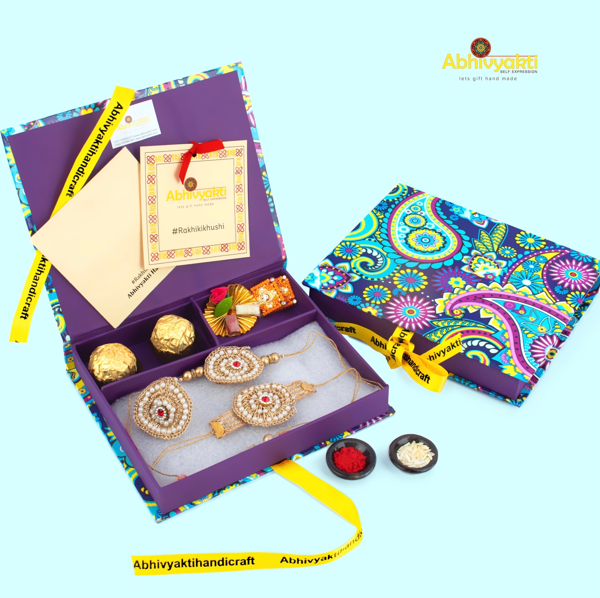 Bajuband Rakhi Lumba with roli chawal tikka saun and hamper box