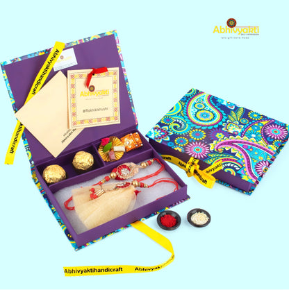 Stone Rakhi Lumba india with chocolates roli chawal and hamper box