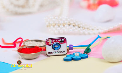Rakhi for teens adorned with beads and a miniature instagram logo