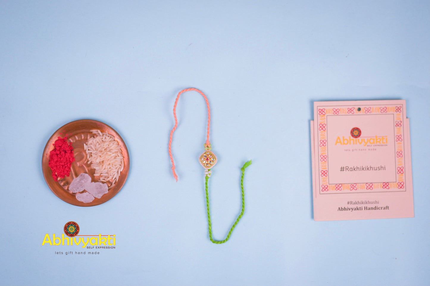 Stone Rakhi with India flag colors alongwith Roli chawal Tikka