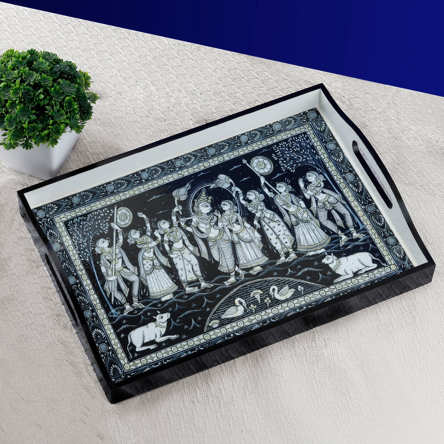 Krishna Leela B&W Serving tray (big size) (Free Shipping)