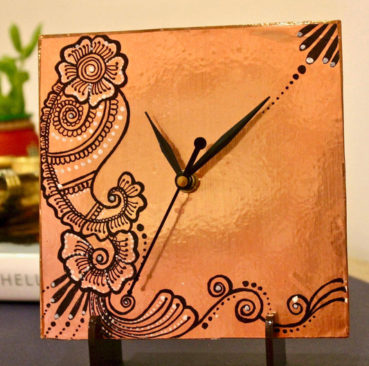 stunning Table Clock with intricate Indian design hand painted over it