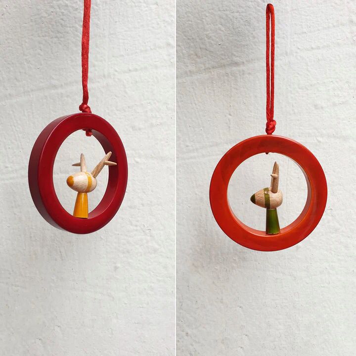 Channapatna  X-mas Tree Ornaments-Rudolph in a Ring(FREE SHIPPING)